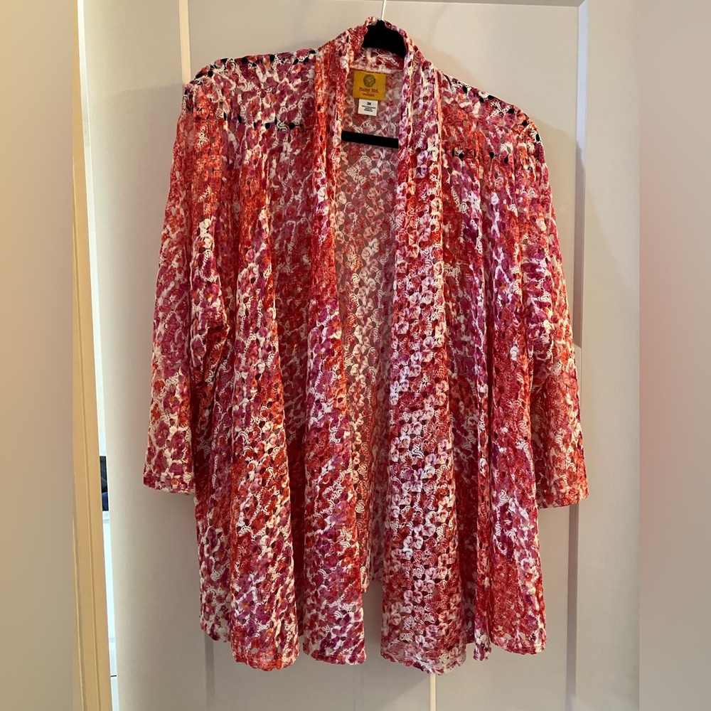 Multi-Pink Ruby Road 3X cardigan shrug